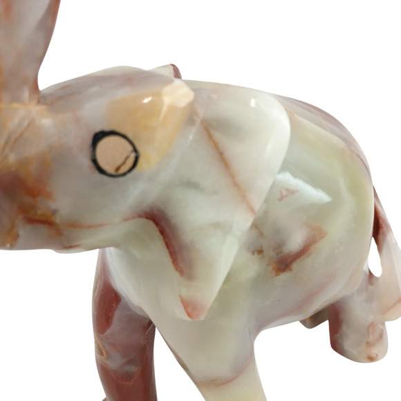 Hand-Carved Onyx Elephant Figurine – Natural Stone Decor with Raised Trunk - Picture 5 of 16